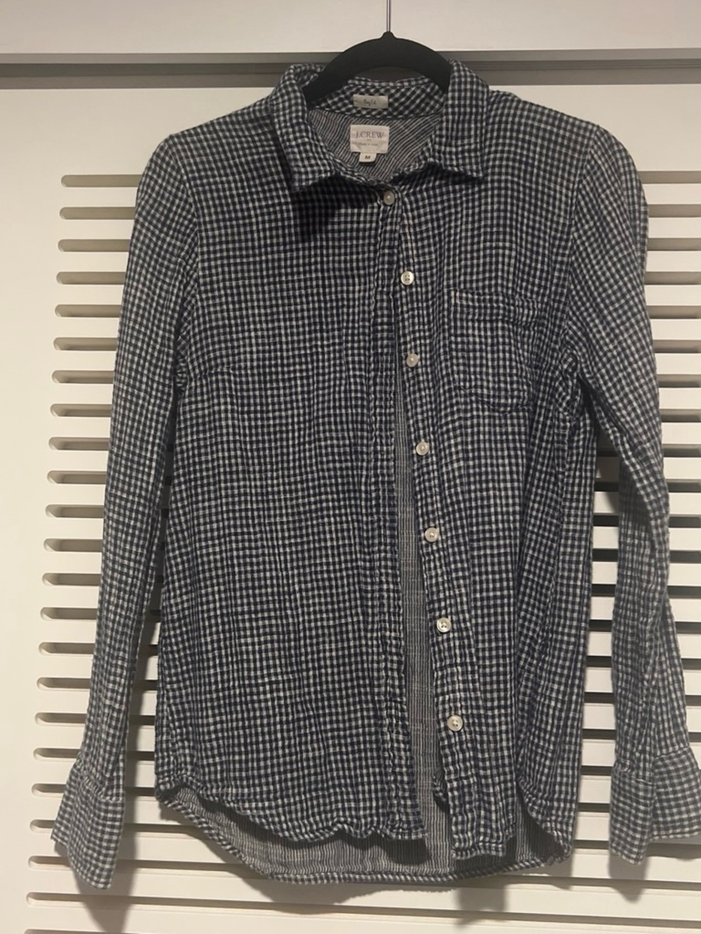 J. Crew Navy and White Gingham Button-Down Shirt